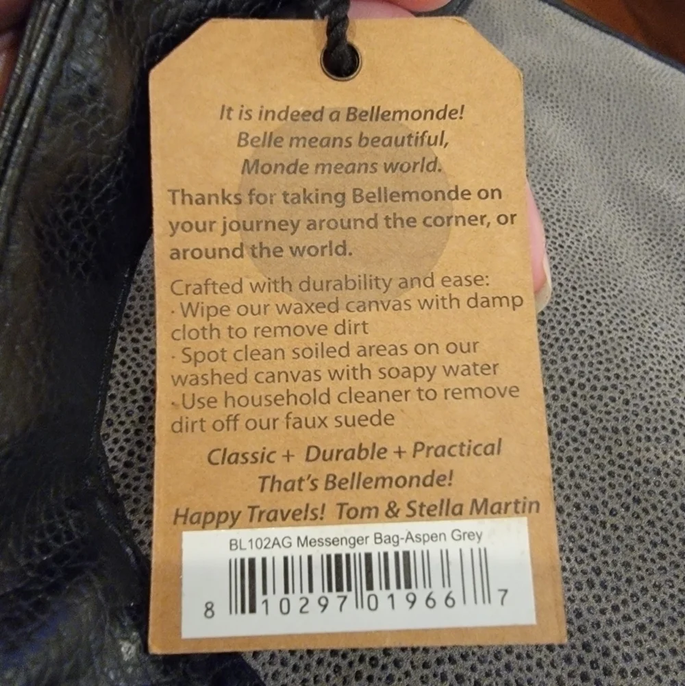 NEW Bellemonde Messenger Bag Gray Black Laptop bag Vegan